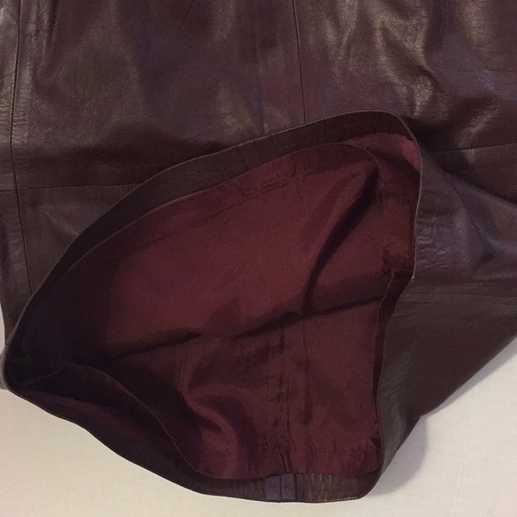 VINTAGE LEATHER SKIRT 80s JAG JEANS Pencil Oxblood Burgundy lined luxury Sz4 - Picture 7 of 9